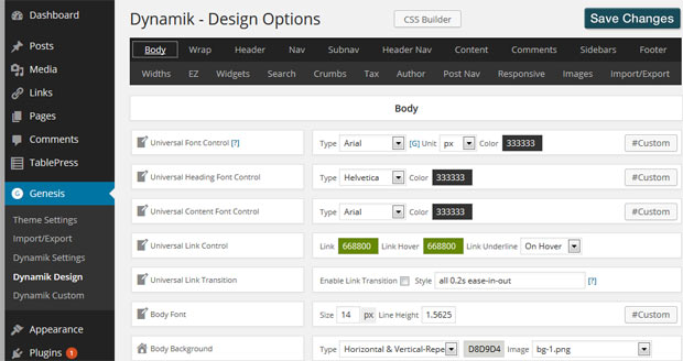 Dynamik Website Builder Options
