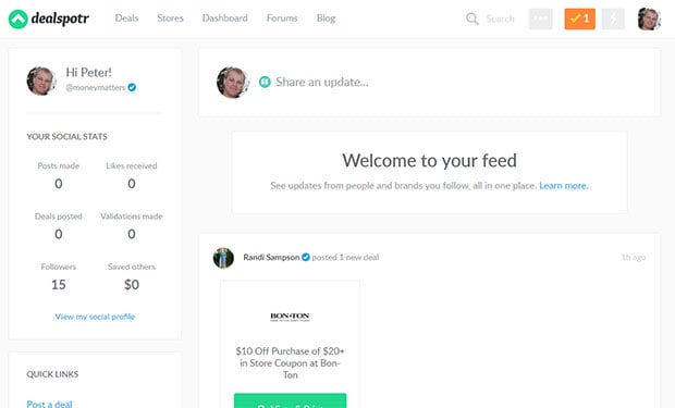 Dealspotr Home feed