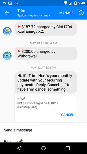 Trim Savings Facebook Messenger