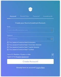 sign up for acorns