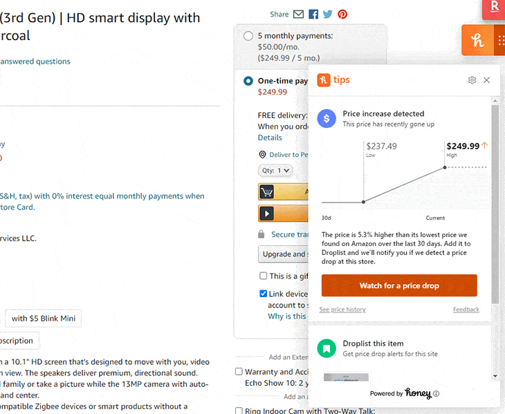 Honey price history and watching for price drops