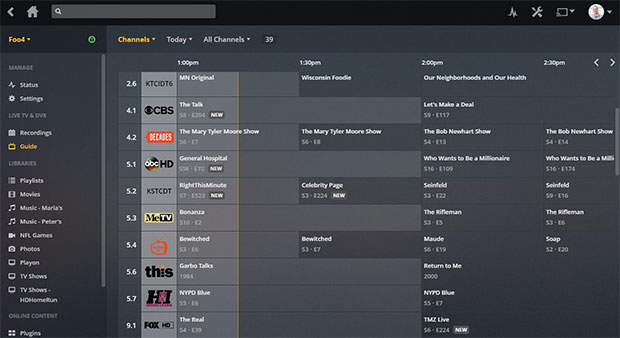 Plex Media Server Live TV Grid Guide