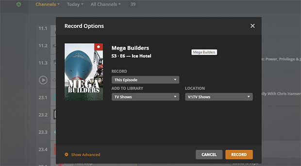 Plex Media Server Show Record Page