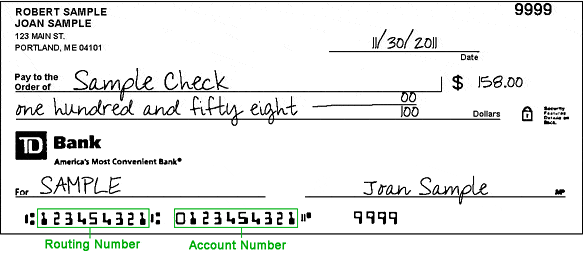 routing transit number - TD Bank