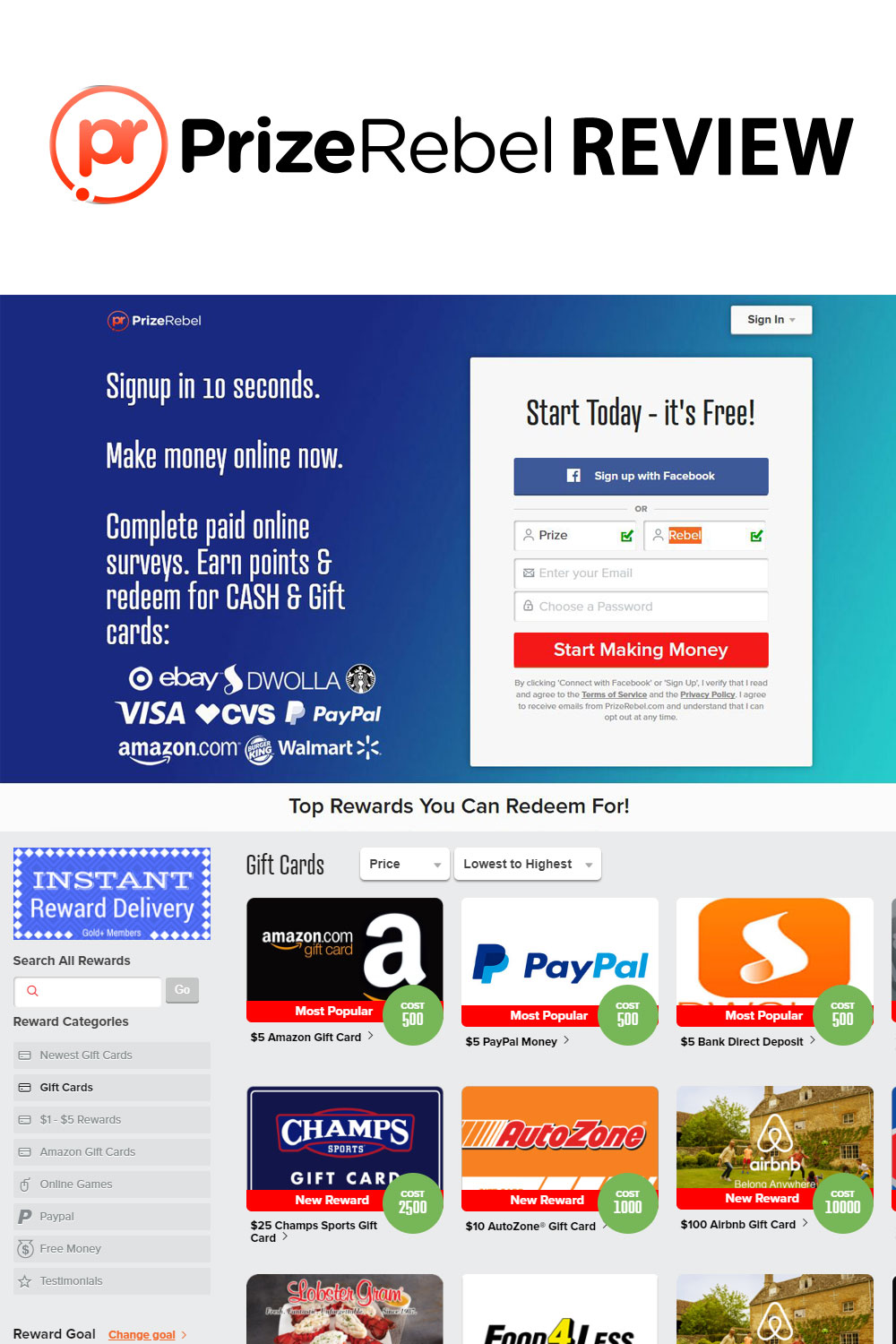 PrizeRebel Review: Earn Free Gift Cards During Your Free Time