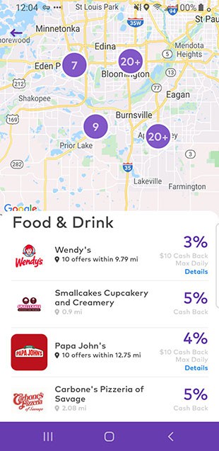 Restaurant discounts via cash back and coupon apps