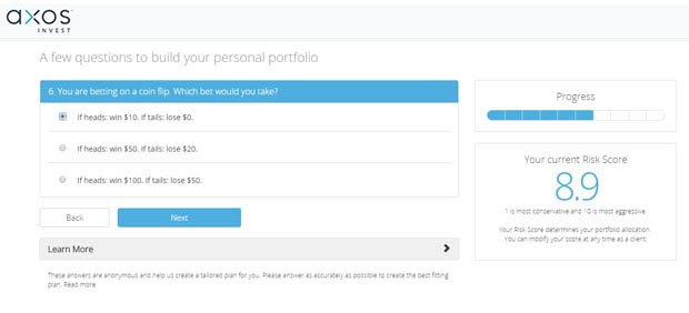 Axos Invest portfolio setup page