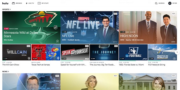 Hulu + Live TV Website homepage