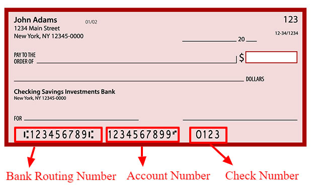 The bank numbers on your check 