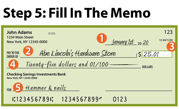 how to write a check - enter the memo line 