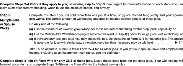 W-4 Step 2:  Multiple Jobs Or Spouse Works