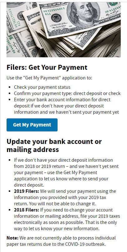 economic impact payment get my payment portal stimulus checks