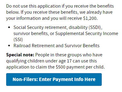 non-filers enter your payment info here for stimulus checks