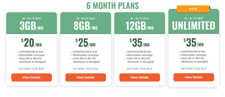 Mint Mobile Calling Plans - 6 month plans