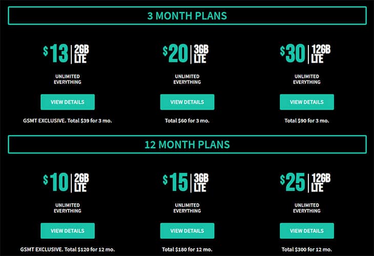 Unreal Mobile 3 and 12 month calling plans.