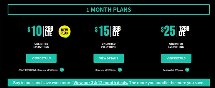 Unreal Mobile monthly calling plans.