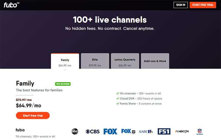 fuboTV plans, cost and pricing
