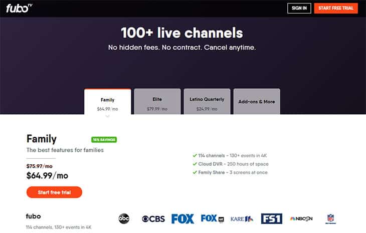 FuboTV: channels, price, plans, packages, and add-ons