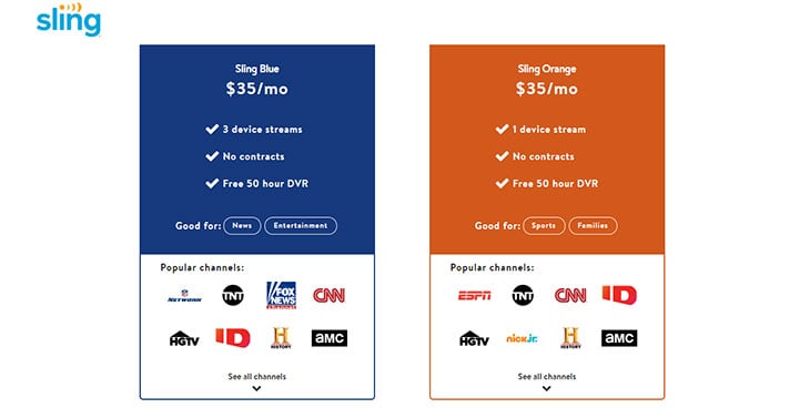 Sling TV vs.   TV - Compare Channels, Prices & More