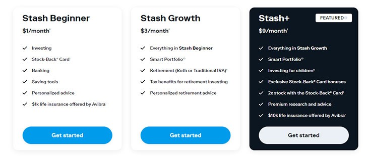 Stash Invest pricing and account options